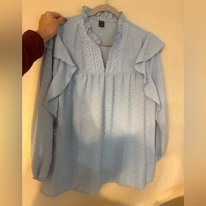 SHEIN Light Blue Lace Ruffle Blouse